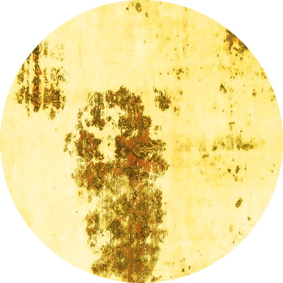 Ahgly Company Indoor Round Abstract Yellow Modern Area Rugs, 5' Round