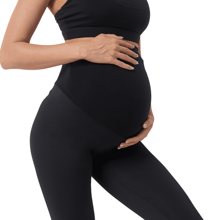 MANZI 2 Pack Women Fleece Lined Maternity Leggings with Full Panel Tights,  Winter Warm Over The Belly Pregnancy Active Wear Athletic Yoga Pants