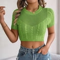 thumbnail image 4 of JGGSPWM Womens Cap Sleeve Cable Knit Hollow Out Crop Tops Crew Neck Loose Pullover Sweaters Green S, 4 of 5
