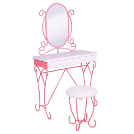 Furniture of America Prink Metal 3-Piece Kids Vanity Set in Pink and White