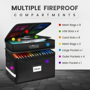 Fireproof Document Box with Lock-2 Layer File Cabinet Storage Bag with Multiple Pockets, Water-Resistant File Box with Reflective Strip-Document Organizer for Hanging Letter/Legal Folders