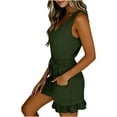 thumbnail image 6 of Womens Summer Jumpsuit V-Neck Short Sleeve Romper Playsuit Solid Color Trousers Pants One Piece Bodysuit Ladies Office Elegant Overall Army Green L, 6 of 6