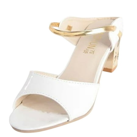 

Spring And Summer Women s Casual Rhinestone Shiny Outdoor Peep Toe High Heel Sandals Pu sandals for Women White