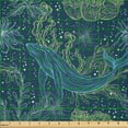 thumbnail image 2 of Ambesonne Whale Fabric by the Yard Microfiber, Marine Fauna and Flora, 3 Yards, Indigo Sea Green Blue, 2 of 2