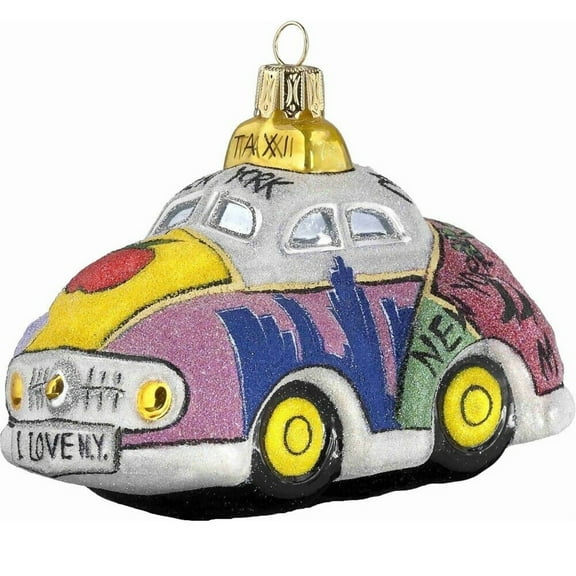 Glitterazzi Sidewalks of New York Taxi Cab Polish Glass Christmas Ornament NYC