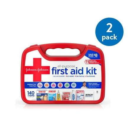 (2 Pack) Johnson & Johnson All-Purpose Portable First Aid Kit, 140