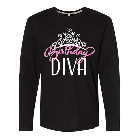 Inktastic Birthday Diva in Pink with Tiara Long Sleeve T-Shirt