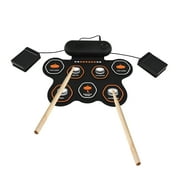 Suodoka Portable Electronic Tabletop Roll-up Drum Set 7 Pads Practice Kit with Drumsticks and 2 Foot Pedals, USB Type-C Powered, 15.4 inches / 39.1 cm (No Built-in Battery)
