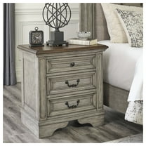 Signature Design by Ashley Lodenbay Three Drawer Nightstand, Antique Gray and Brown Two‑Tone Bedroom Table with USB and AC Outlets