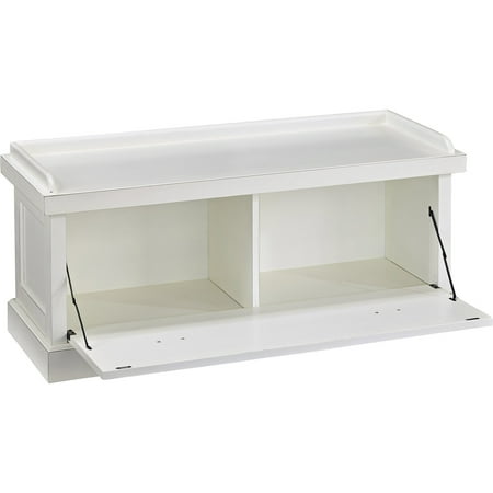 Nantucket Distressed White Upholstered Bench