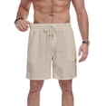 thumbnail image 6 of GIRUNS Men's Linen Shorts Casual Summer Beach Drawstring Elastic Waist Shorts with Pocket Flaxen L, 6 of 7