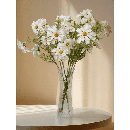 Amaranton 27" Realistic 4 - Bloom Cosmos - White 8pcs Artificial Flowers Bouquet for Gift Home Decor Indoor Outdoor Faux Bloom Cosmos flower Fake Floral Arrangements