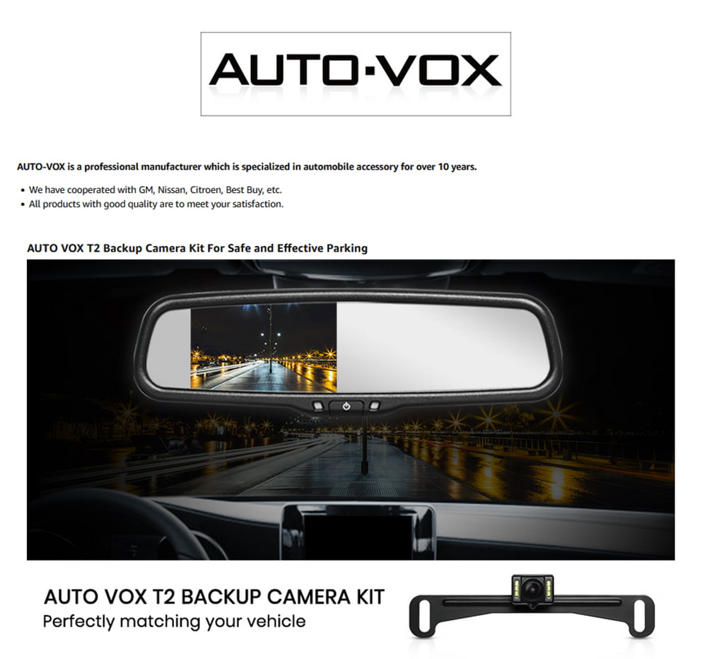 AUTO-VOX T2 Backup Camera for Car/Trucks, OEM Look Rear View Mirror Camera Monitor with Waterproof Super Night Vision degree Wide Angle Up Camera - Walmart.com