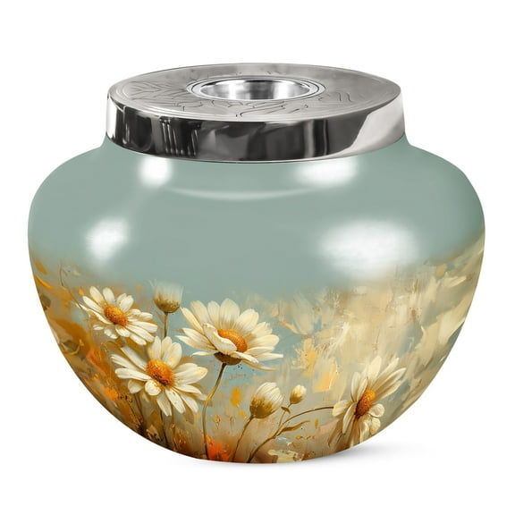 JAGSHASHI Dance Of Daisies Unique Urns For Human Ashes - Urn For Ashes Adult Male - Large Burial Urns - Funeral Urn For Ashes - Funeral Urn Ashes - Urns For Adult Female - 7 Inch