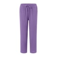 thumbnail image 4 of zaveiop Cotton Linen Pants for Women 2025 Summer Gauze Drawstring High Waisted Lounge Trouser Casual Beach Vacation Clothes (Z-Purple, S), 4 of 6