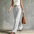 thumbnail image 6 of Women's Linen Wide Leg Pants High Waisted Elastic Back Loose Flowy Trousers with Pockets Summer Casual Beach Vacation Lounge Pants Breathable Daily Wear, 6 of 8