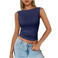 thumbnail image 2 of Lumtrix Tank Tops For Women Ribbed Boat Neck Slim Fitted Ruched Basic Sleeveless Shirts 2026 Summer Clothes Navy S, 2 of 7