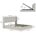 thumbnail image 3 of Dextrus Lift Up Storage Bed, Beige Upholstered Queen Bed Frame with Wingback Headboard, USB and Type-C Ports, No Box Spring Needed, 3 of 5