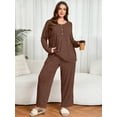 thumbnail image 6 of SHOWMALL Women's Plus Size Outfit Set for Fall/Winter/Spring – 2 Piece Ribbed Lounge Set, Brown 1X Loose Fit Top and Relaxed Pants, Soft Home Loungewear, 6 of 8