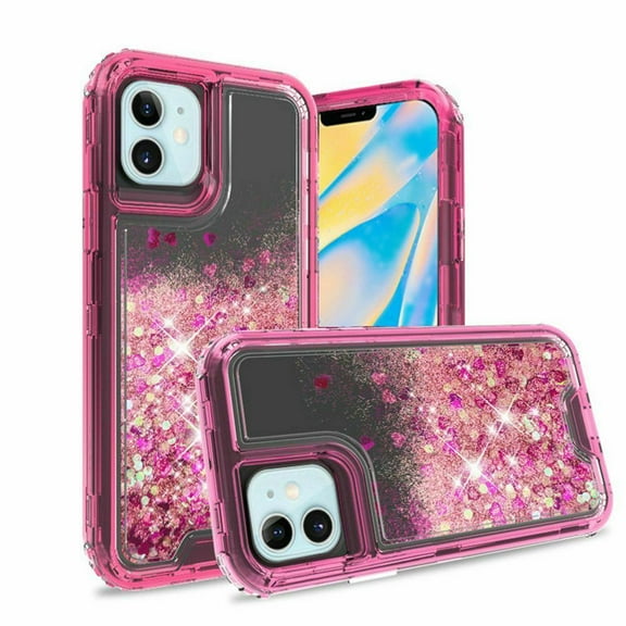 Kaleidio Case For iPhone 13 (6.1") [Kleer Hybrid] 3-Piece Impact [Drop Protection] Shockproof See-Thru Cover [Pink/Pink Liquid Glitter]