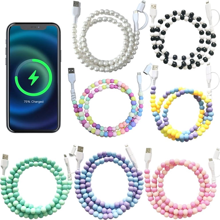 USB C Beaded Phone Charger Cord, Cute Beads Fast Charging Cable