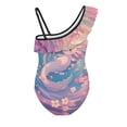 thumbnail image 5 of Uorisanigo Girls Bathing Suits Kids One Piece Kawaii Axolotl Cherry Blossom Swimwear with Ruffled Sleeve Straps 1-Shoulder Athletic Swimming Bathing Suit, Size 3-4, 5 of 7