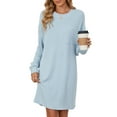 thumbnail image 3 of Spencer Womens Long Sleeve Dress Loose Fit Casual Crewneck Flowy Mini Dresses with Pockets Fall Winter Fashion (L, Blue), 3 of 11