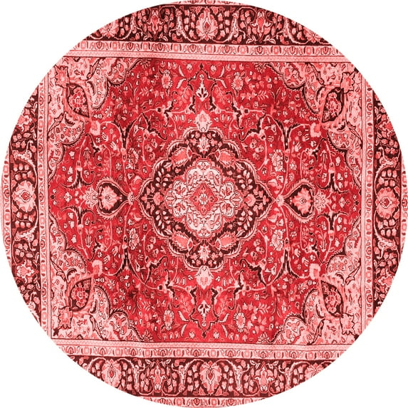 Ahgly Company Indoor Round Medallion Red Traditional Area Rugs, 4' Round