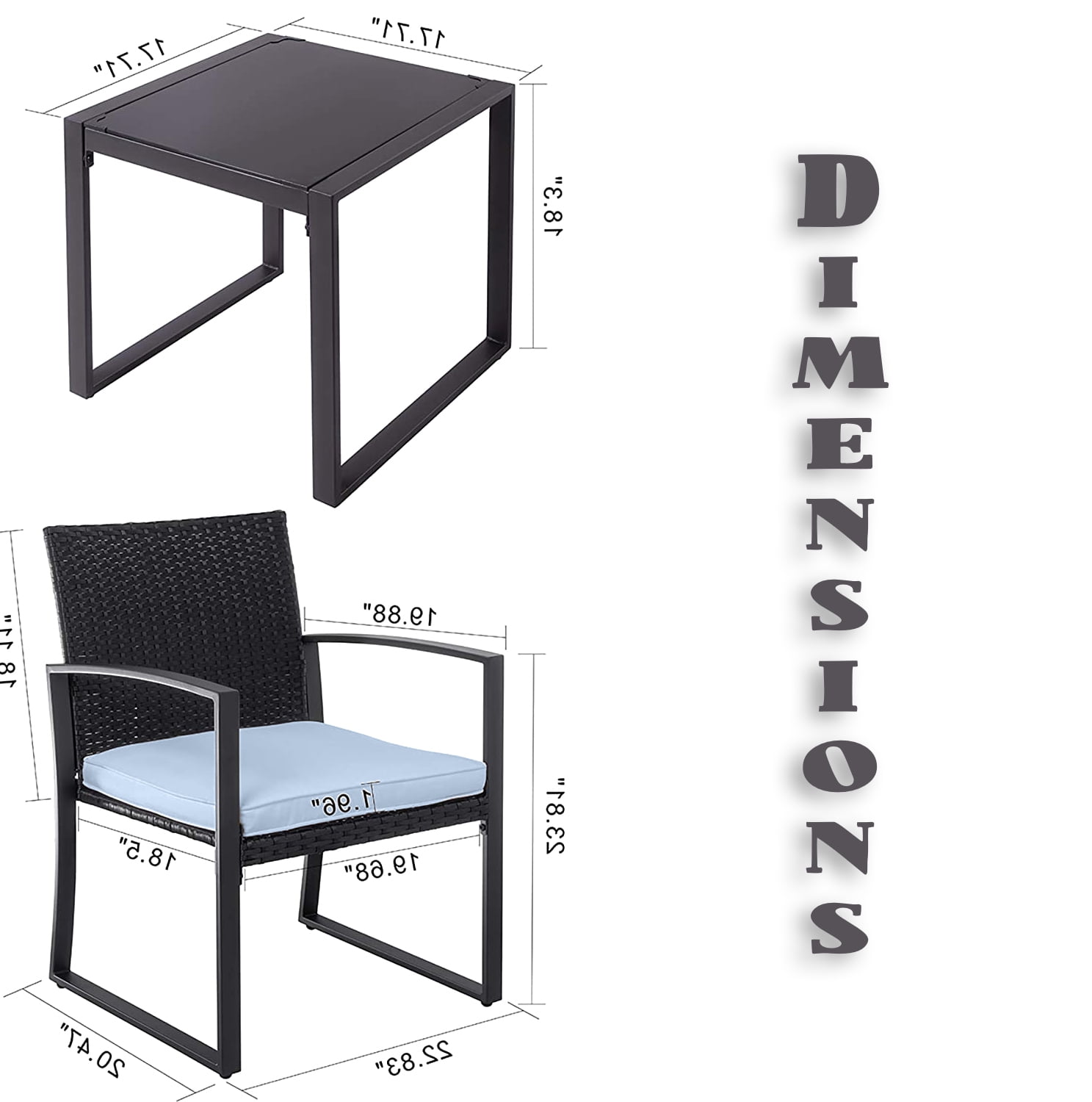 Lunar Outdoor 3 Piece Bistro Set Black Wicker Furniture Two Chairs