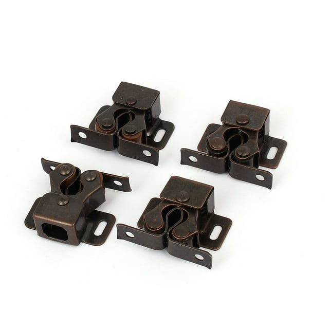 Unique Bargains Cupboard Closet Cabinet Door Double Ball Roller Catch Latch Brown 4pcs