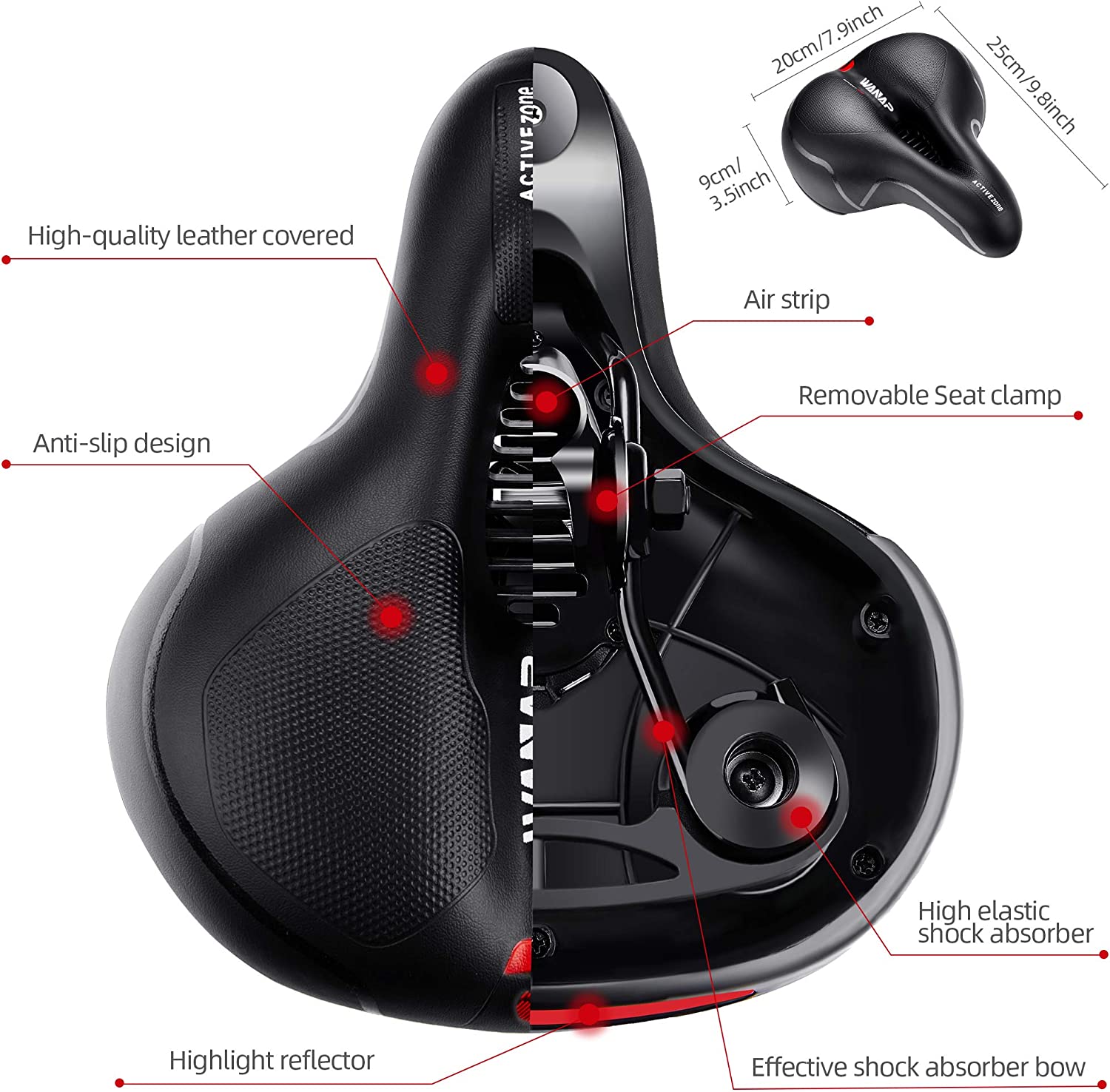 Bike Saddle, BUSATIA Bike Seat Men Women Gel Seat Cushion for Bike, Comfortable Wide 9.8 x 7.9 x 3.5in Thickness Soft Bicycle Seat, Black Waterproof for City Mountain Bike MTB, with Installation Tools - image 2 of 7