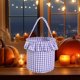 thumbnail image 4 of Cesta a cuadros de Halloween con borla | Cesta de mano estilo barril | Tela a cuadros clásica negra naranja morada | Almacenamiento ligero y plegable | 8,85 x 8,85 x 9,25 pulgadas | 1 Pieza | Bolsa, 4 of 5