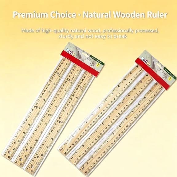 30 wooden rulers total, 3 per pack (10 packs). 12‑inch dual‑scale wood rulers for classroom, home, office, crafts & drawing.