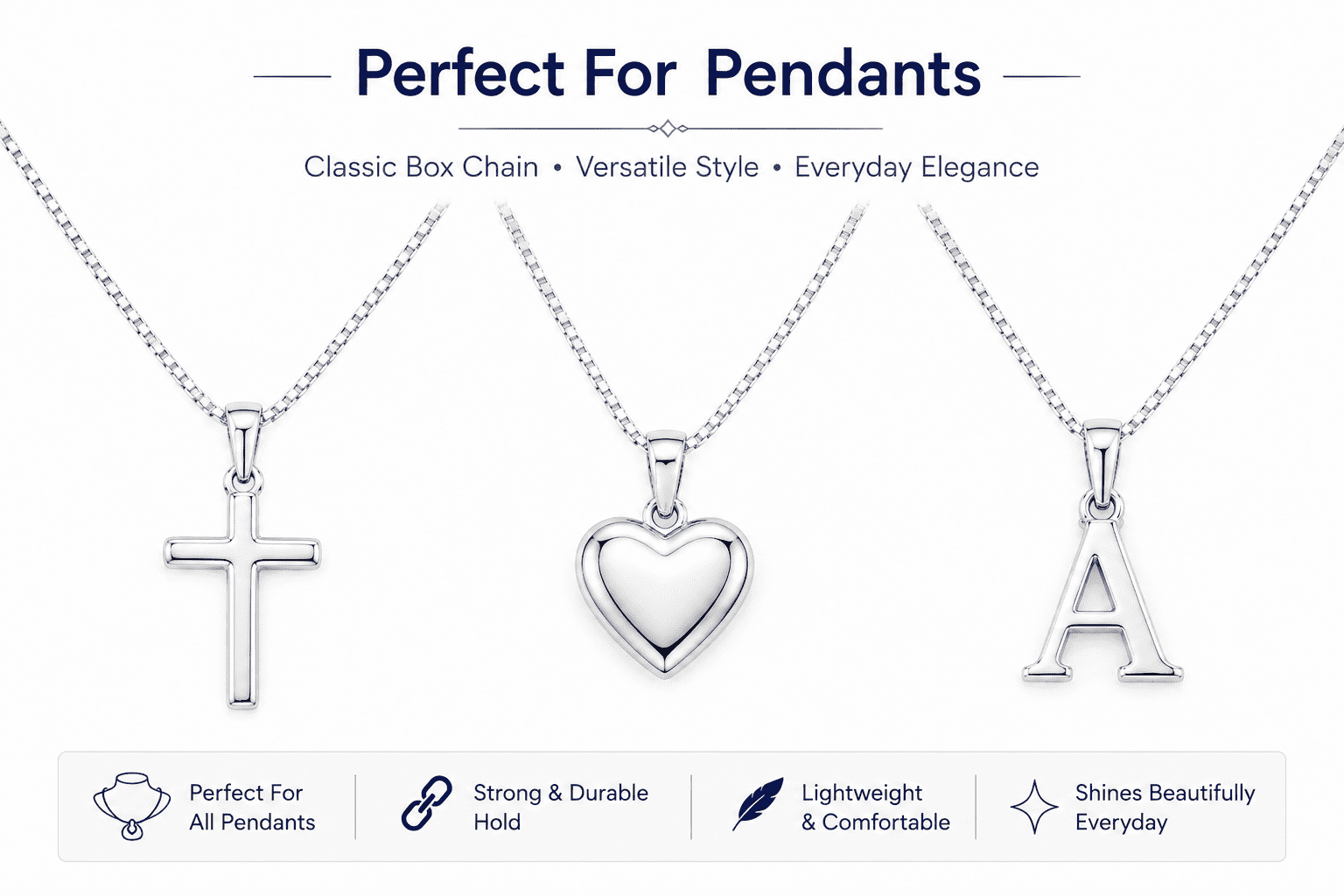 925 Sterling Silver Box Chain Necklace 20 Inch – 1.1mm Italian Solid Silver Chain for Women & Men, Lobster Clasp, Pendant Necklace Chain