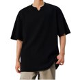 thumbnail image 2 of tarylea Plus Size Tops for Men Elbow Length Sleeve Notch Neck T-Shirts Casual Oversized Summer Solid Color Tops, 2 of 4