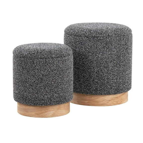 LumiSource Natural Wood, Black Fabric Marla Nesting Ottoman Set