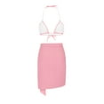 thumbnail image 5 of WREESH Womens Bikini Set with Sarong Bathing Suit Beach Cover Up Wrap Skirt Bikini Split Bikini Three-Piece Swimsuit Split Swimsuit Set Pink, 5 of 8