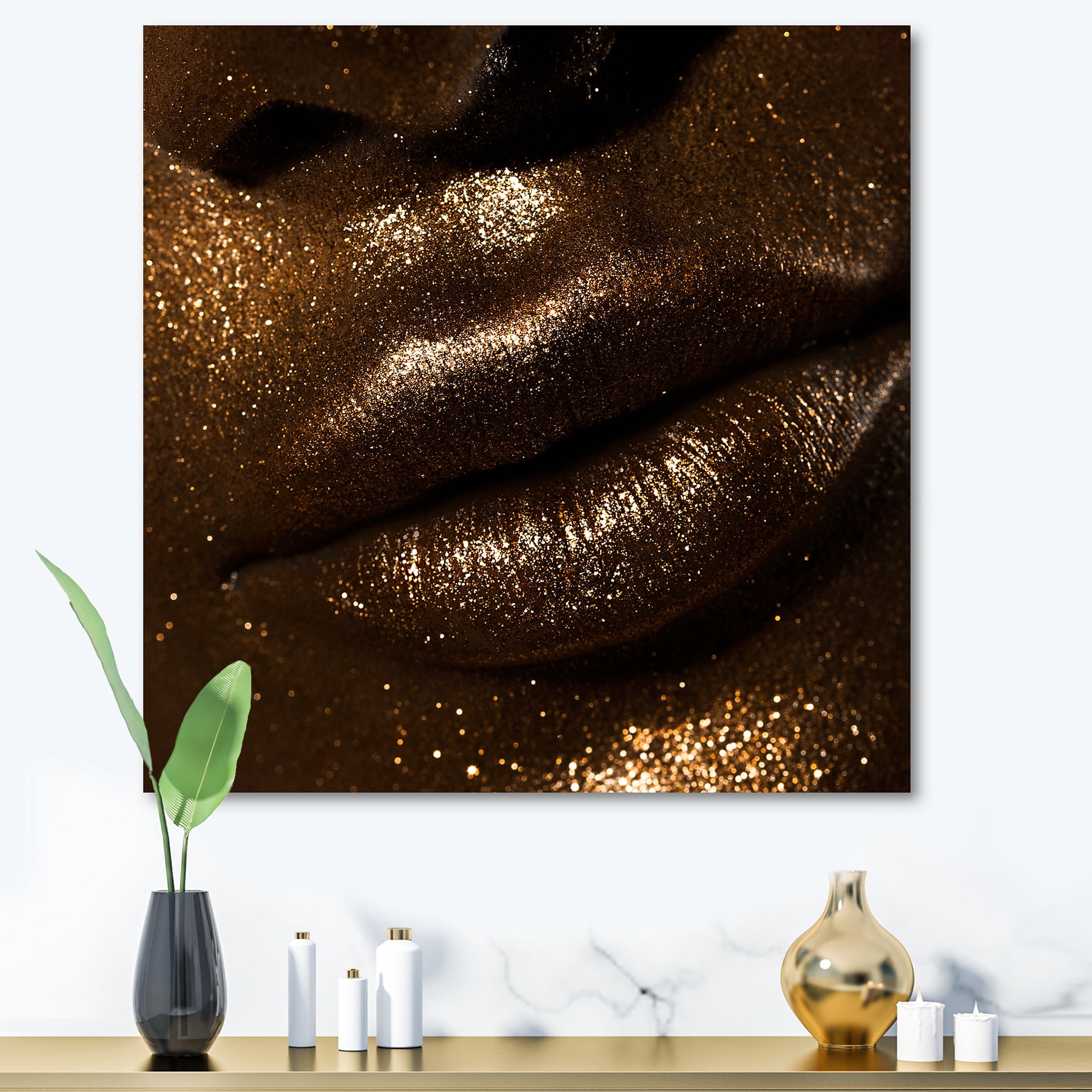 Designart ' Girl Lips With Glitter and Spangle ' Modern Canvas Wall Art Print
