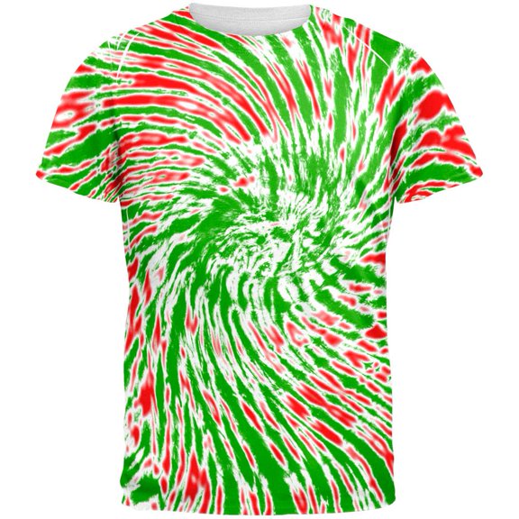 Christmas Tie Dye Red Green All Over Adult T-Shirt - Medium