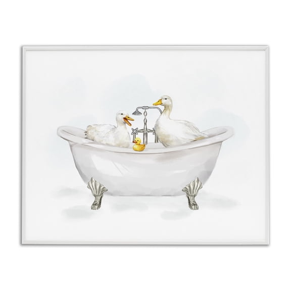 Stupell Industries Cottage Ducks in Bathtub White Framed Giclee Art, 14 x 11, by Ziwei Li