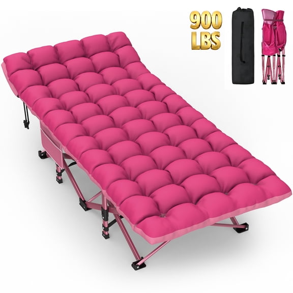 DKMOCO XXL Folding Camping Cot with Mattress & Carry Bag, 32" x 79" 900lbs Heavy Duty Portable Sleeping Cot Bed for Adults, Home Office Guest Outdoor Camping Travel, Pink Cot Pink Pad