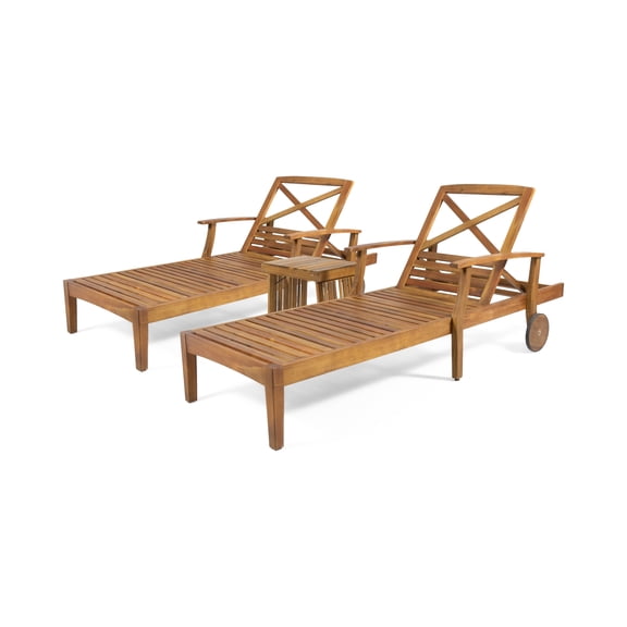 Capri Outdoor Acacia Wood 3 Piece Chaise Lounge Set, Teak