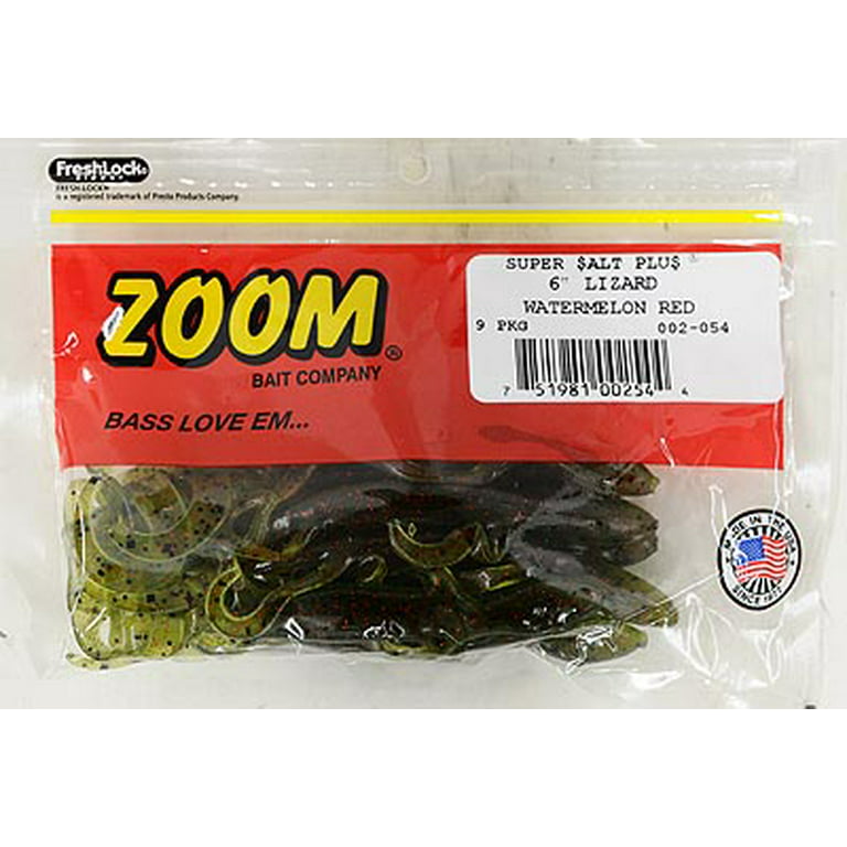 Zoom Lizard Fishing Bait, Tomato, 6”, 9-pack, Soft Plastics