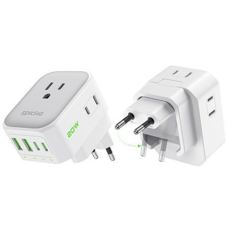 EPICKA Hybrid European Travel Plug Adapter 2 Packs Type C VisaPlug 8-IN-1 International Power Adapter