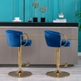 thumbnail image 3 of Set of 2 Bar Stools,with Chrome Footrest and Base Swivel Height Adjustable Mechanical Lifting Velvet + Golden Leg Simple Bar Stool-Navy, 3 of 9