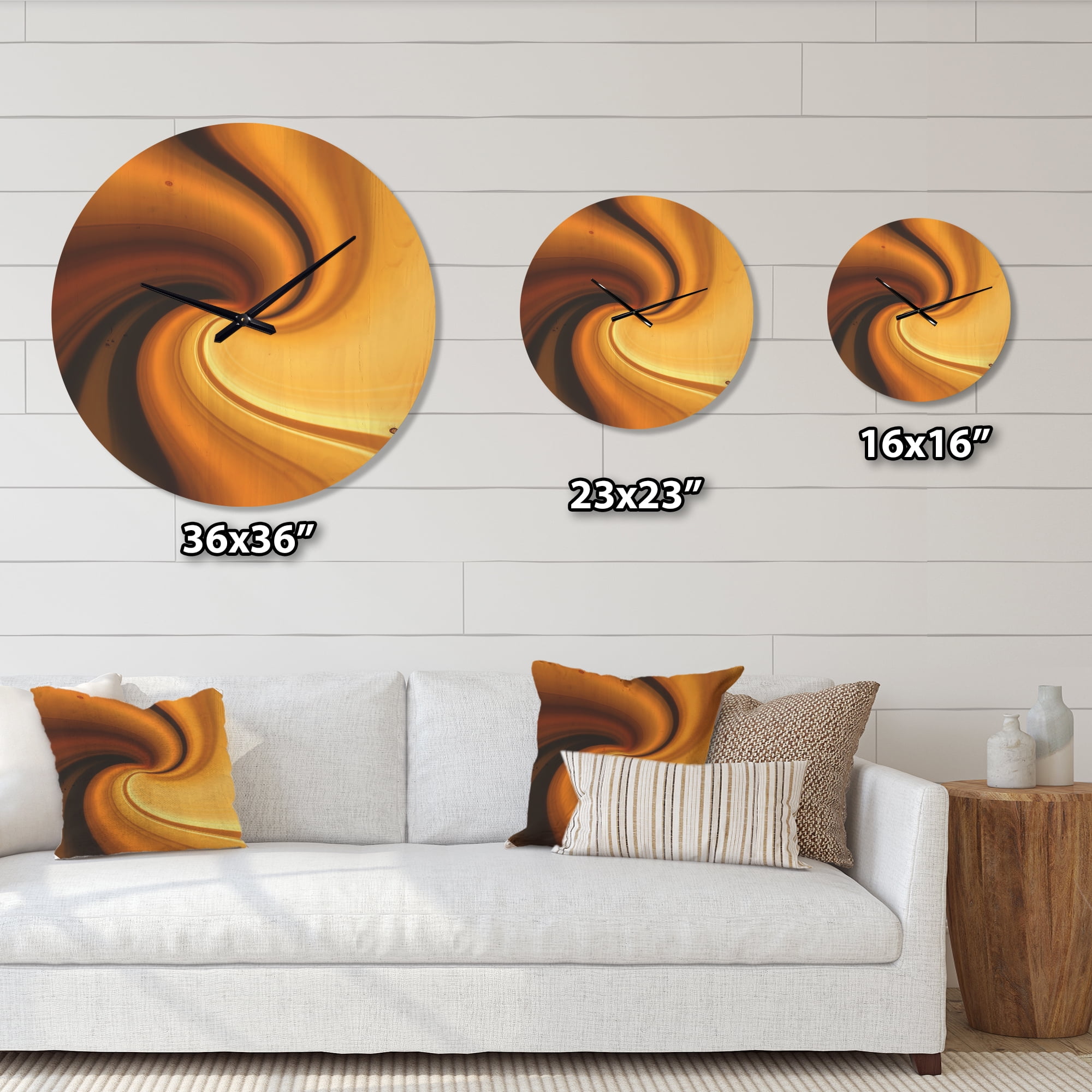 Designart 'Brown and Gold Waves Curved Texture ' Modern Wood Wall Clock