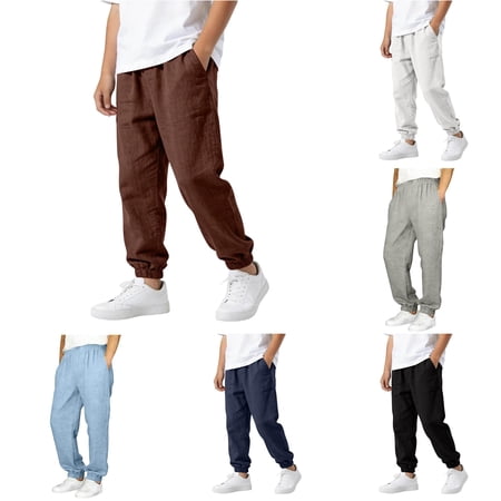 Rggeeun Child Boy Pants Solid Color Jogger Pants Elastic Waist Lightweight Breathable Tapered Hem Straight Leg Side Pockets Ankle Length Summer Fall Athletic Training Cool Trousers Red 7-8 Years