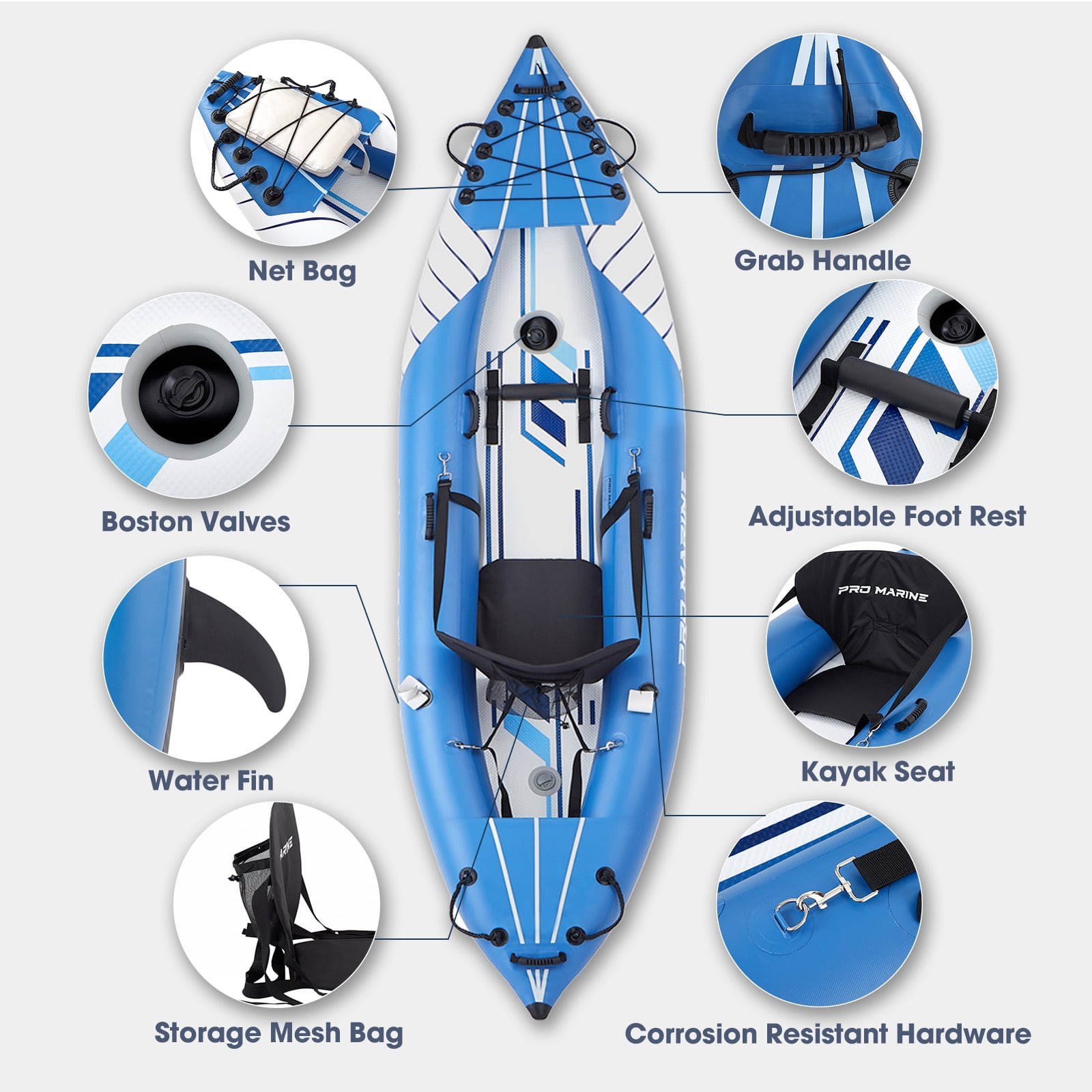 PROMARINE Inflatable Kayak 1 Person, Deluxe Oar Included, High-Output Pump Blow up Kayak Boat, with Adjustable Seat with Backrest, Lightweight and Portable Paddles and Bag