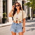 thumbnail image 5 of Enmain Womens Button Down Shirt Short Sleeve Collared Textured Summer Tops Casual Beach Shirt Beige L, 5 of 8