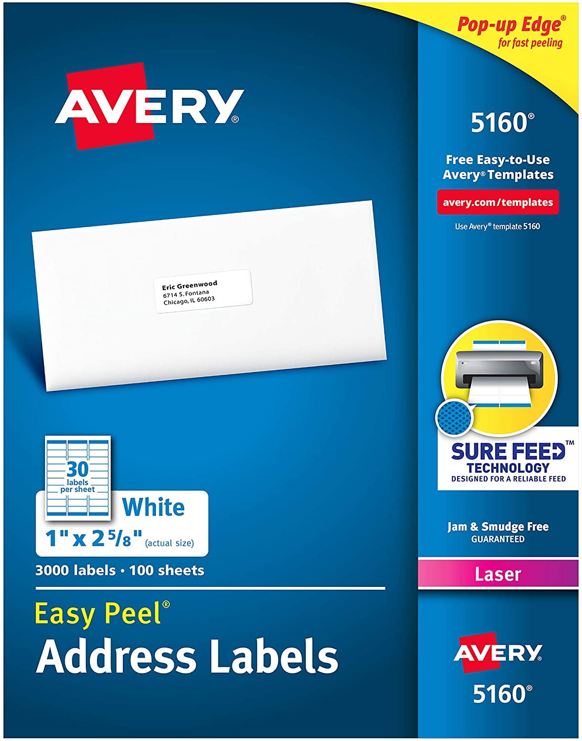Avery 5160 Easy Peel Address Labels White 1 X 2 5 8 Inch 3 000 Count Pack Of 1 Walmart